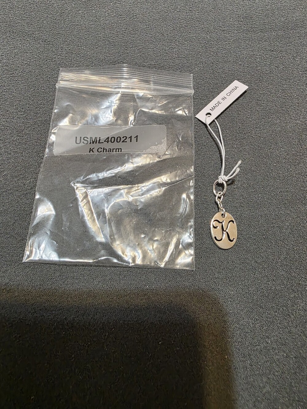 Silver 'K' Initial Key & Card Holder Charm